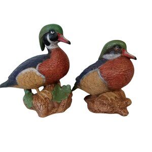 Vintage Holland Mold Wood Ducks Ceramic Pair 12" Hand Painted Cabin Decor